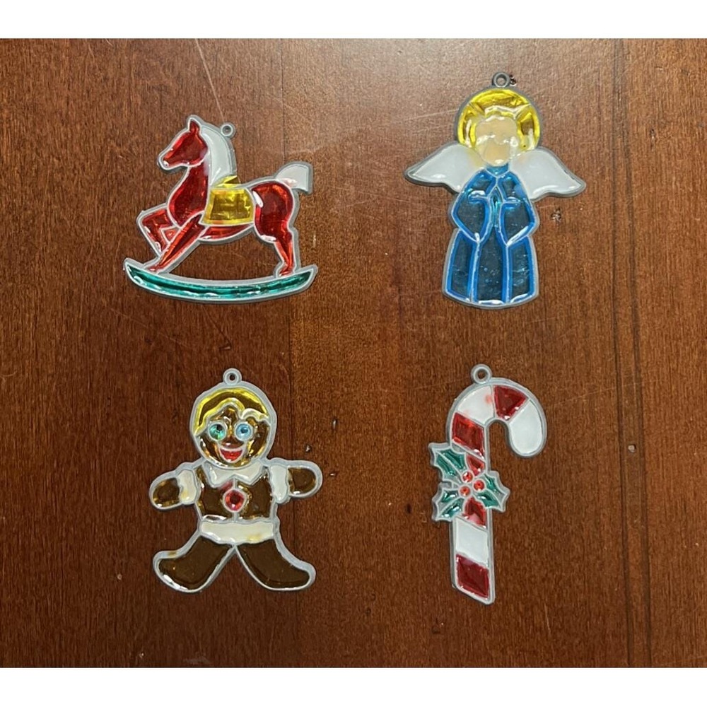 Vintage Stained Glass Style‎  Traditional Christmas Ornaments 4Pc